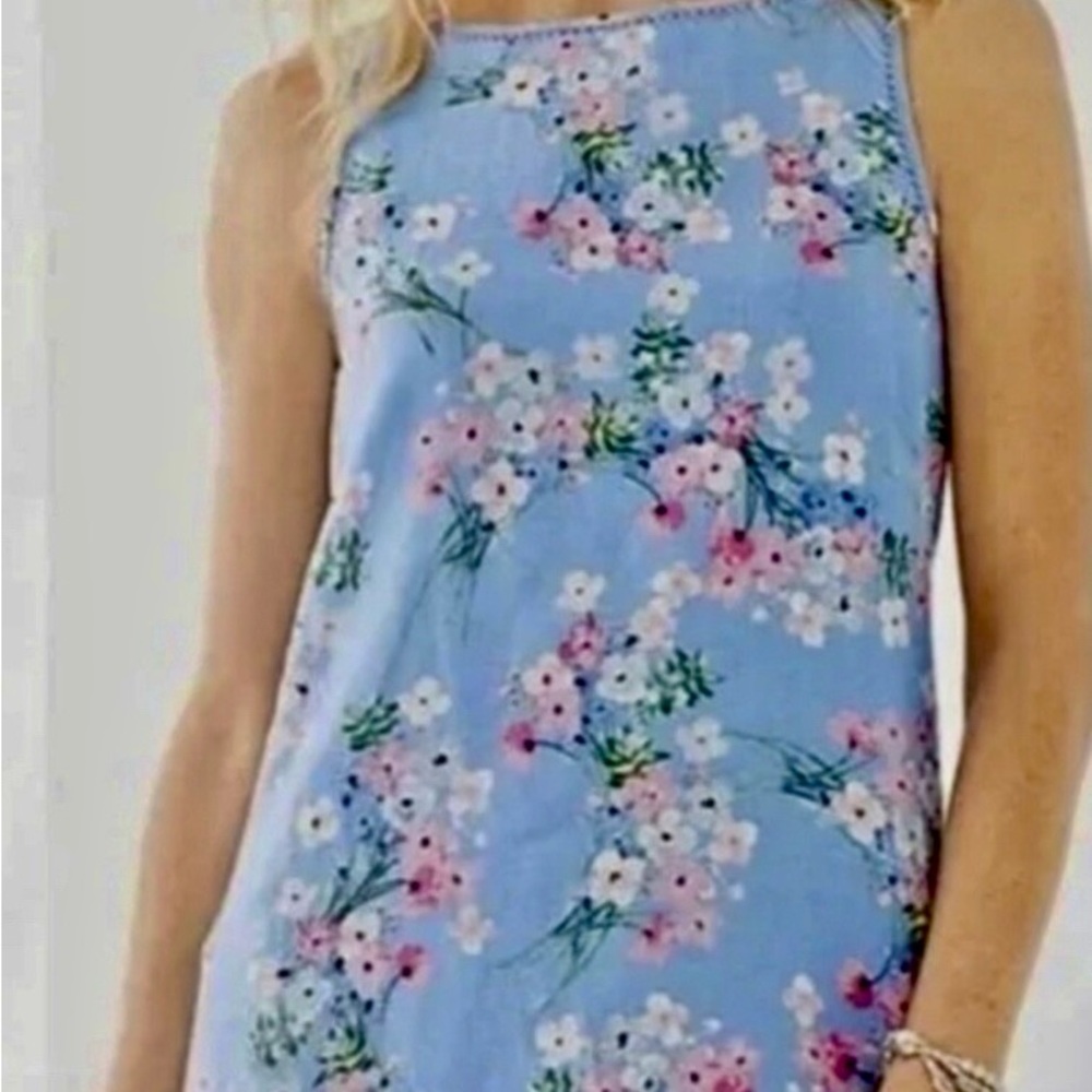 J. Jill Light Blue Floral dress  100% linen